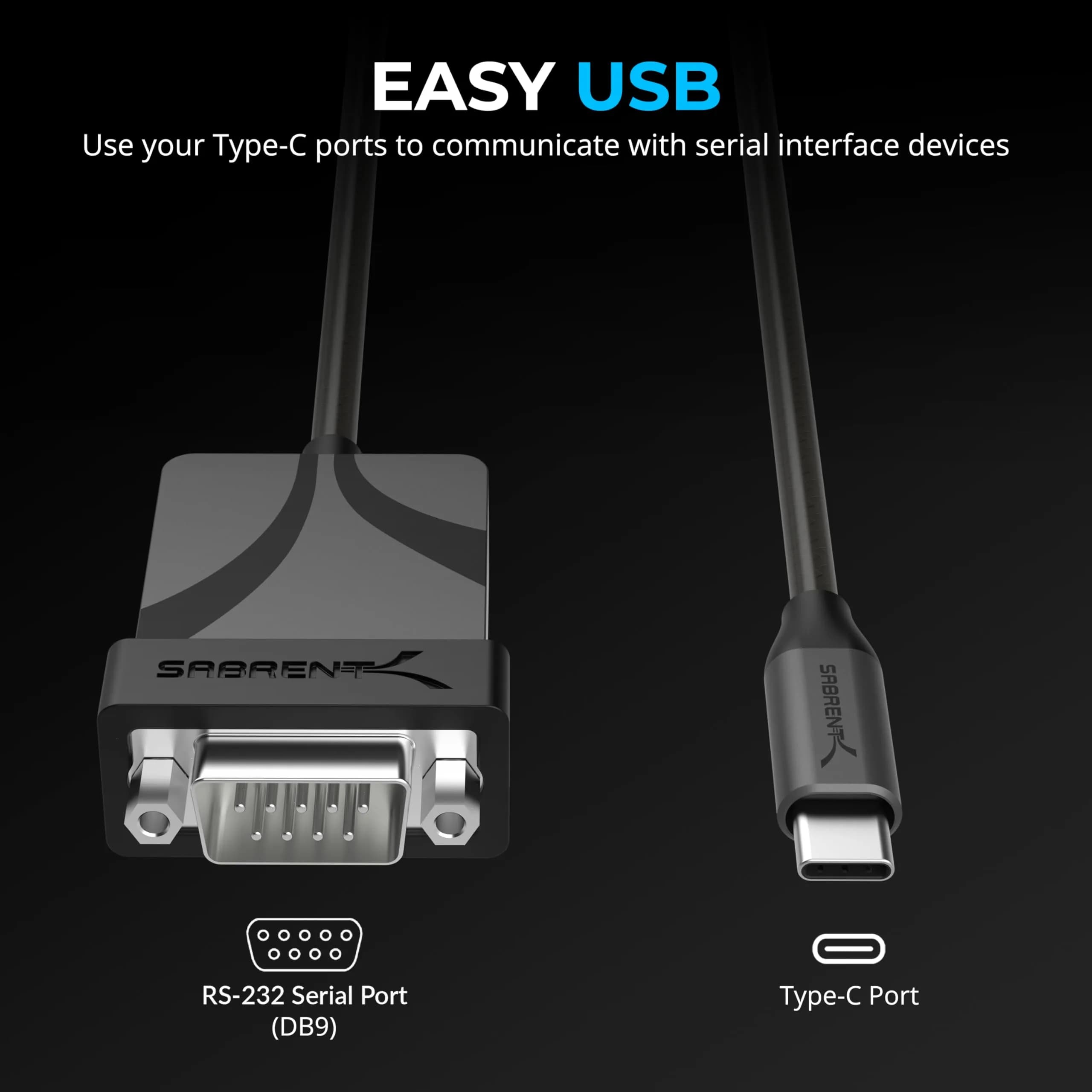 Sabrent USB-C to DB9 Serial RS-232 Adapter Cable 6ft (CB-D9C6) | Connects USB-C to Legacy RS-232 Devices - view 7