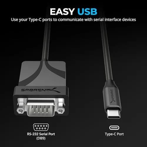 Sabrent USB-C to DB9 Serial RS-232 Adapter Cable 6ft (CB-D9C6) | Connects USB-C to Legacy RS-232 Devices thumbnail 7