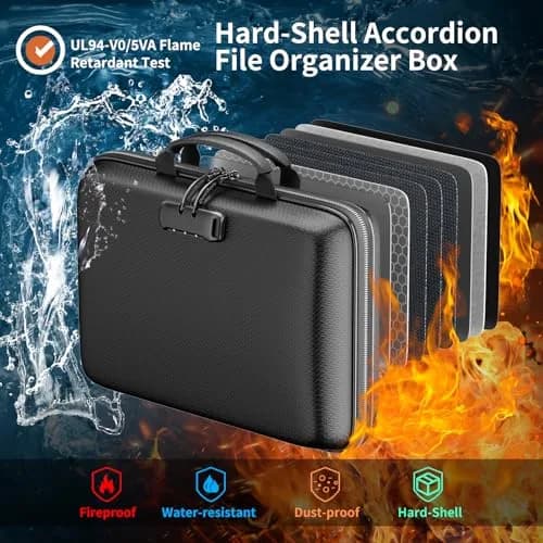 DocSafe Fireproof Document Box with Lock & Accordion File Folder, 36.8 cm (14.5") | UL94-V0/5VA Flame Retardant thumbnail 2