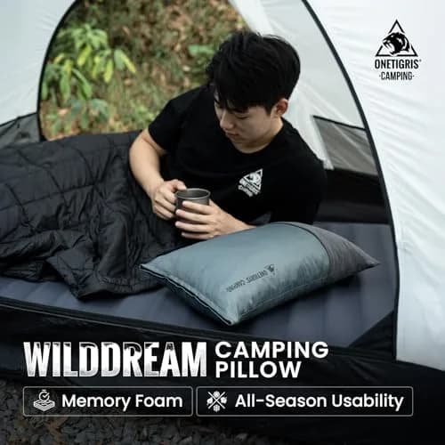 ONETIGRIS Wilddream Camping Pillow Shredded Memory Foam Medium Cool Gray | Compact & Comfortable for Backpacking, Travel, and Car Trips thumbnail 2