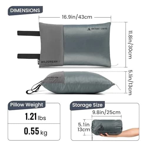 ONETIGRIS Wilddream Camping Pillow Shredded Memory Foam Medium Cool Gray | Compact & Comfortable for Backpacking, Travel, and Car Trips thumbnail 3