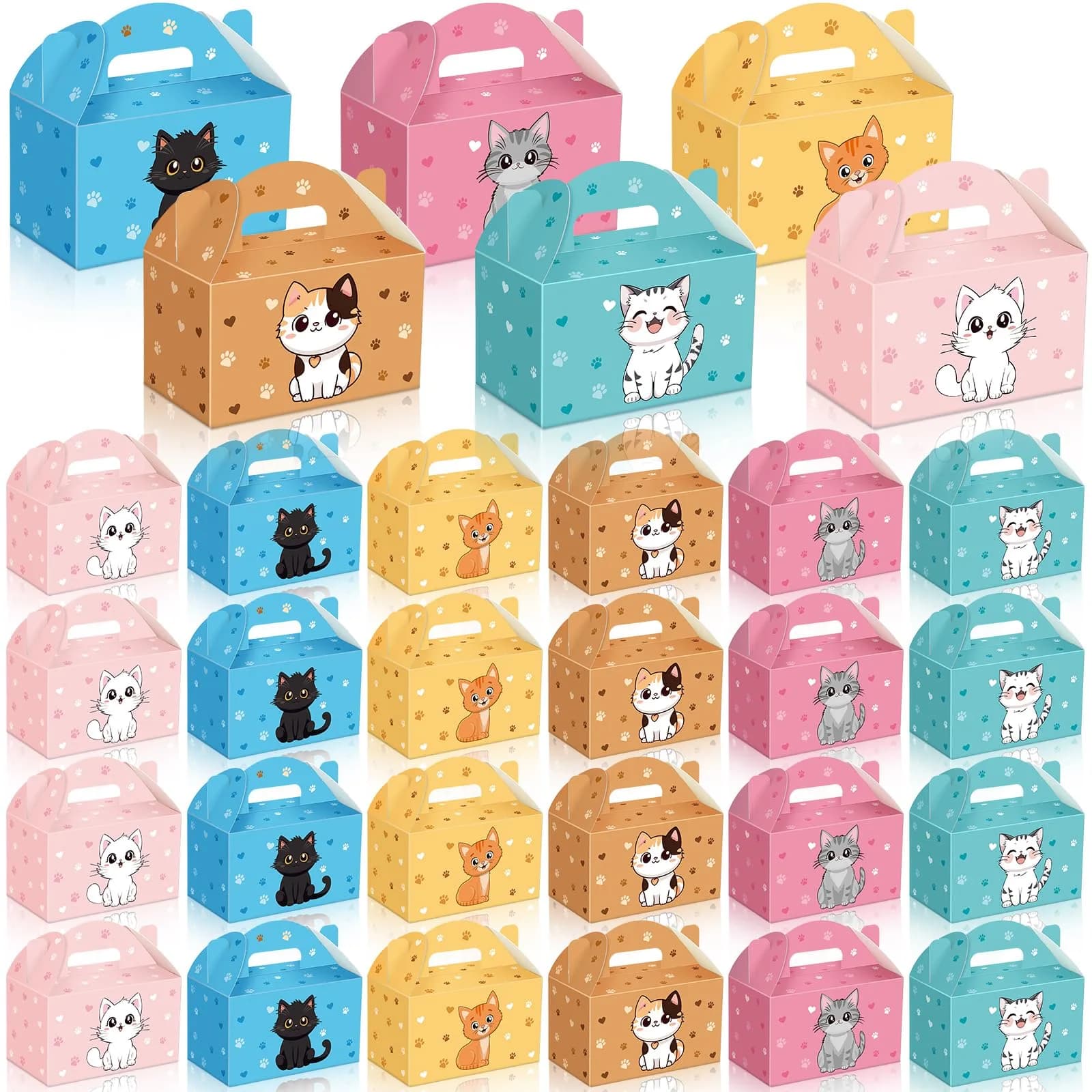 Dunzoom Cat Party Favors Treat Boxes 24 Pack | Foldable Kitten Goodie Bags for Cat Themed Parties - main product image