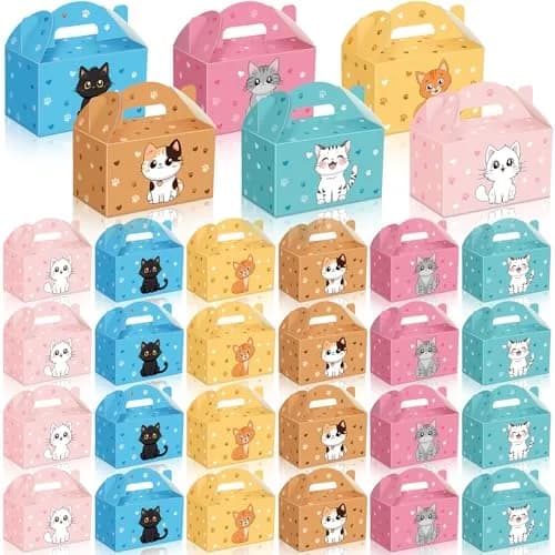 Dunzoom Cat Party Favors Treat Boxes 24 Pack | Foldable Kitten Goodie Bags for Cat Themed Parties thumbnail 1