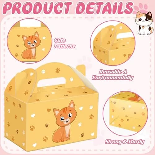 Dunzoom Cat Party Favors Treat Boxes 24 Pack | Foldable Kitten Goodie Bags for Cat Themed Parties thumbnail 4