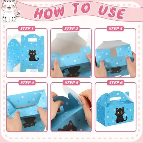 Dunzoom Cat Party Favors Treat Boxes 24 Pack | Foldable Kitten Goodie Bags for Cat Themed Parties thumbnail 5