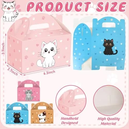 Dunzoom Cat Party Favors Treat Boxes 24 Pack | Foldable Kitten Goodie Bags for Cat Themed Parties thumbnail 2