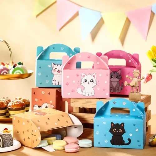 Dunzoom Cat Party Favors Treat Boxes 24 Pack | Foldable Kitten Goodie Bags for Cat Themed Parties thumbnail 3
