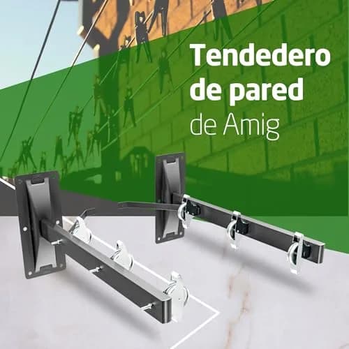 Amig Outdoor Wall Clothesline 45x18.5x8 cm | Durable Steel, 6 Pulleys, Easy Install thumbnail 2