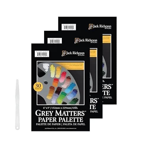 Jack Richeson Grey Matters Disposable Paper Palette 6” x 9” | Acid-Free, Seep-Resistant, 3 Pack with Palette Knife thumbnail 1
