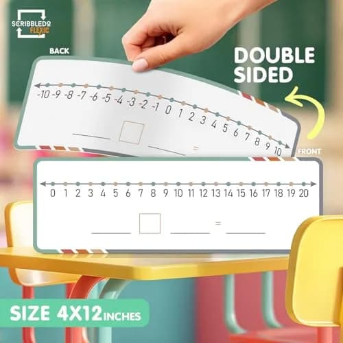 Scribbledo Dry Erase Negative Number Line Sheets (4x12 Inch, 10-Pack) | Visual Math Practice for Grades 2-6 thumbnail 7