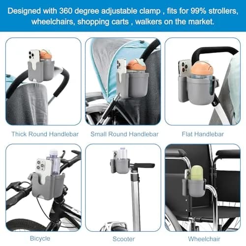 Accmor Universal Stroller Cup Holder with Phone, Bike & Wheelchair Attachment | Fits Uppababy Graco thumbnail 7