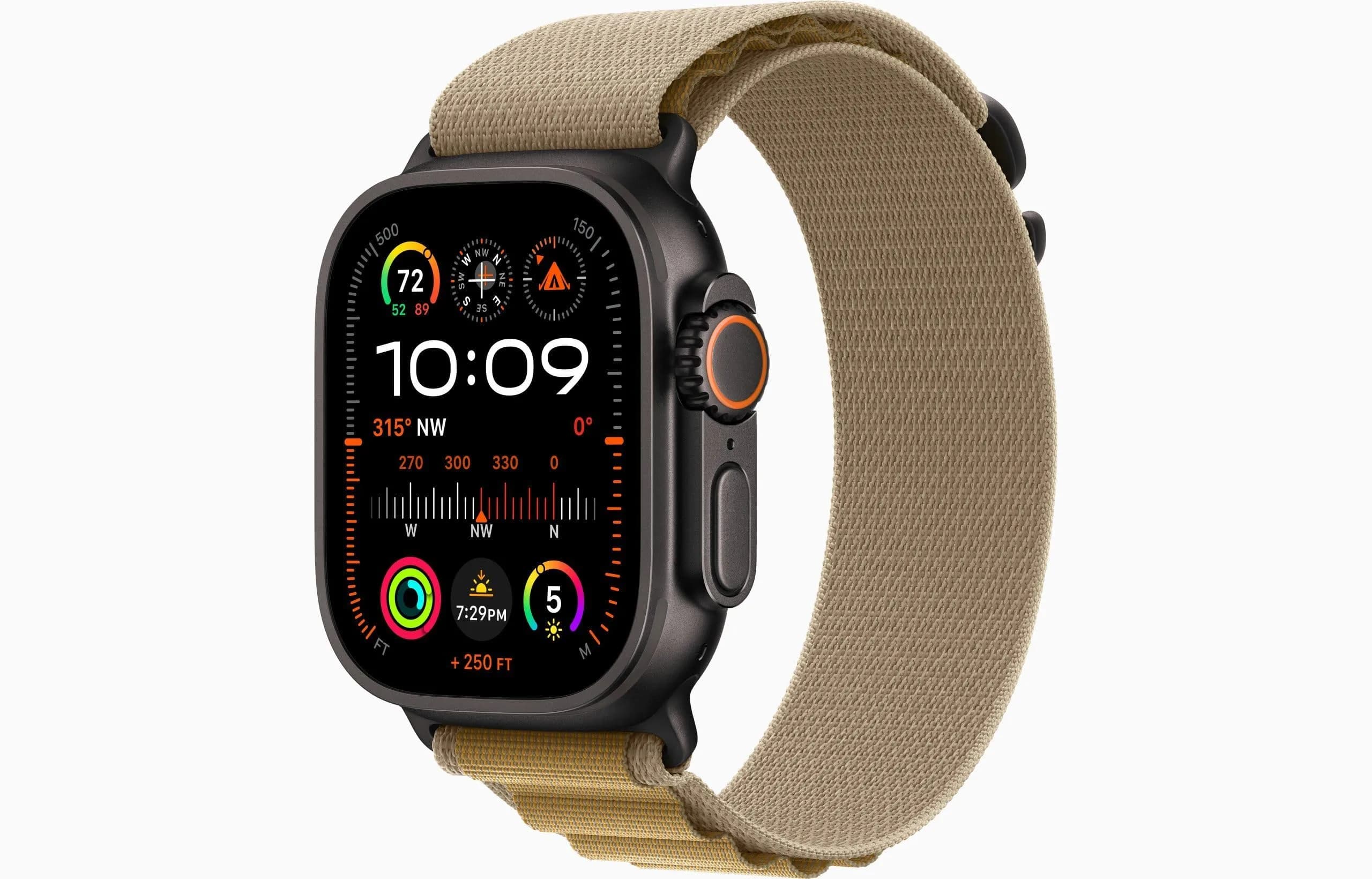 Apple Watch Ultra 2 [GPS + Cellular, 49mm] Black Titanium Case with Tan Alpine Loop | Rugged Adventure Smartwatch - main product image