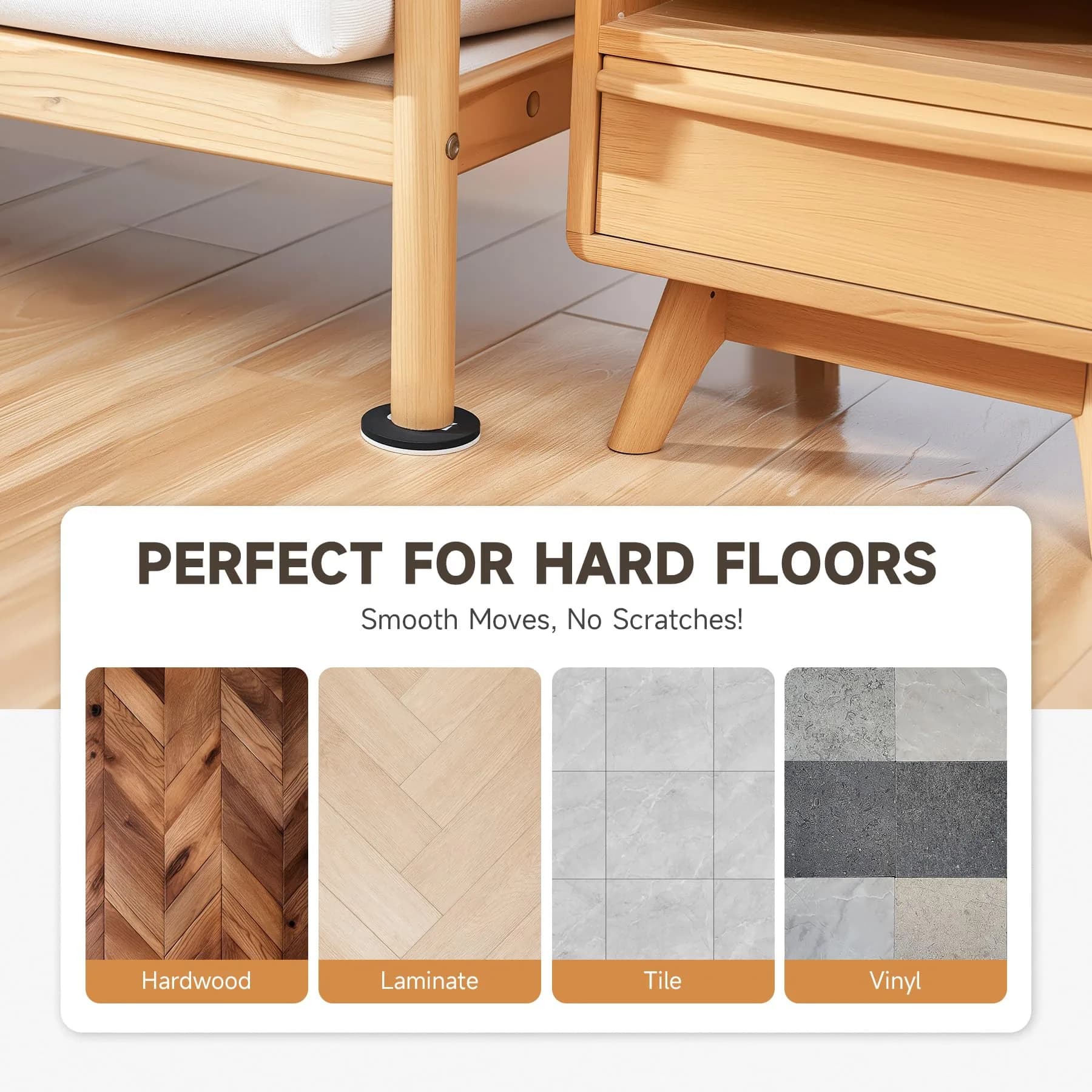 CO-Z 3 1/2" Round Felt Furniture Sliders - 8 Pack for Hardwood & Hard Surfaces - view 3