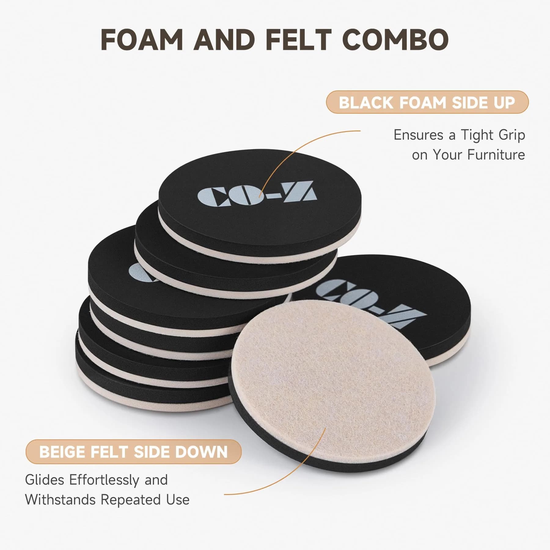 CO-Z 3 1/2" Round Felt Furniture Sliders - 8 Pack for Hardwood & Hard Surfaces - view 4