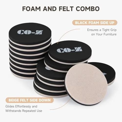 CO-Z 16pcs Felt Furniture Sliders for Hardwood Floors, 3.5 in (8.89 cm) Reusable Furniture Pads | Heavy Furniture Movers for Hard Surfaces thumbnail 4