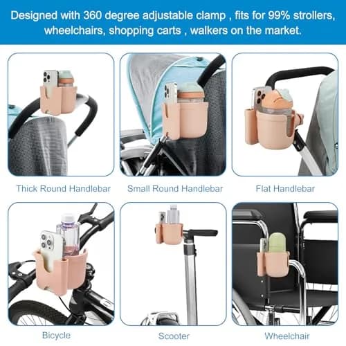 Accmor Stroller Cup Holder with Phone Holder, Universal Fit, 0.55–1.7 in Clamp, Durable ABS | Fits Uppababy, Graco, Bugaboo, Nuna thumbnail 8