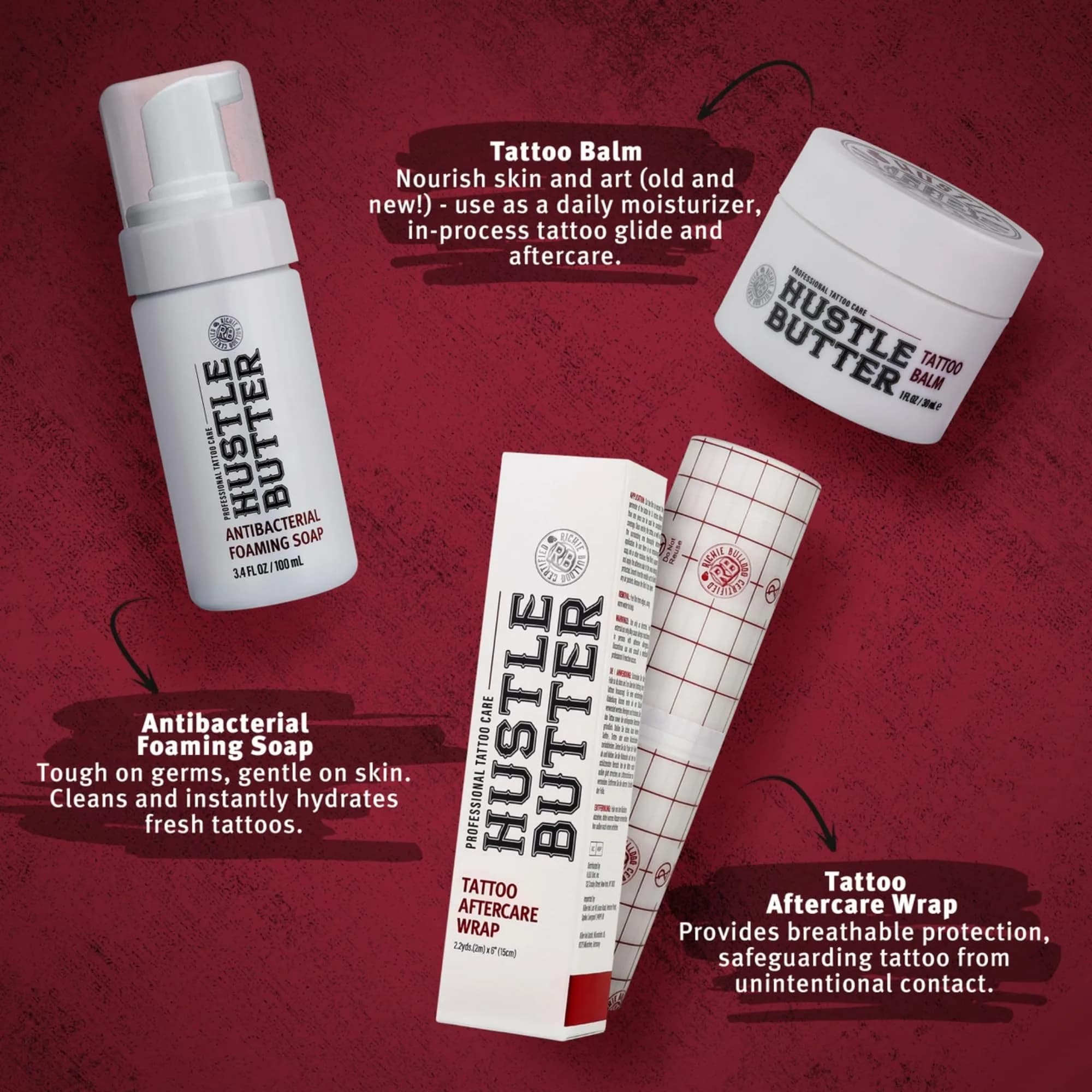 Hustle Butter Tattoo Aftercare Kit - Balm, Soap & Wrap | Hydrates & Protects New Ink - view 2