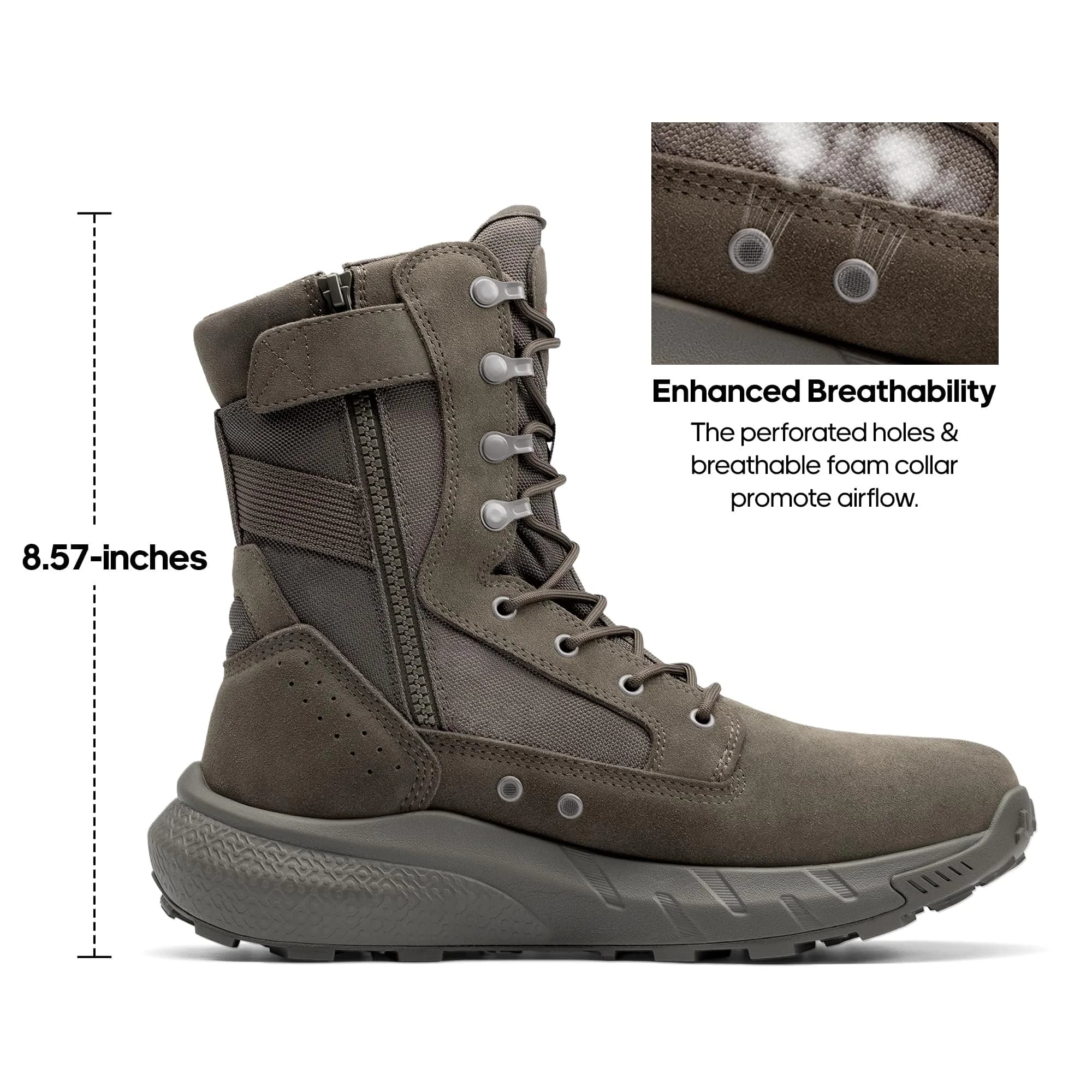 NORTIV 8 Men's Olive Tactical Military Boots, 11 US (28.1cm) | Side Zip Breathable Work & Hiking Footwear - view 5