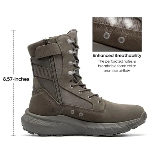 NORTIV 8 Men's Olive Tactical Military Boots, 11 US (28.1cm) | Side Zip Breathable Work & Hiking Footwear thumbnail 5