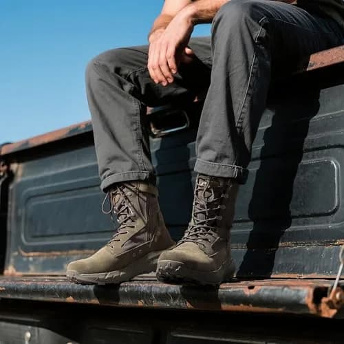 NORTIV 8 Men's Olive Tactical Military Boots, 11 US (28.1cm) | Side Zip Breathable Work & Hiking Footwear thumbnail 3