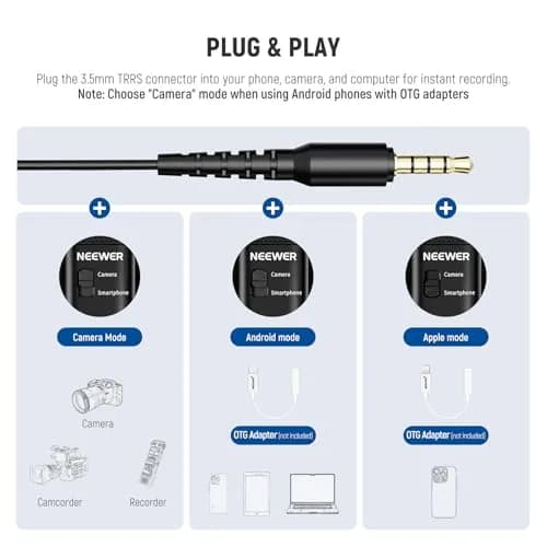 NEEWER Microphone CM10 | 360° Omnidirectional Lavalier Lapel Mic for Camera & Phone, 1.5m Cable, Low Frequency Cut, Gain Control, Monitoring Jack thumbnail 5