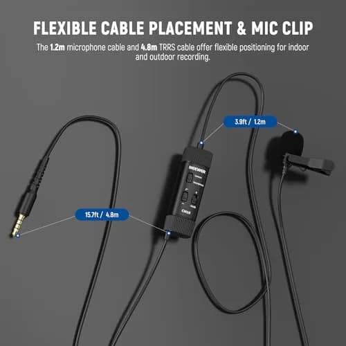 NEEWER Microphone CM10 | 360° Omnidirectional Lavalier Lapel Mic for Camera & Phone, 1.5m Cable, Low Frequency Cut, Gain Control, Monitoring Jack thumbnail 7