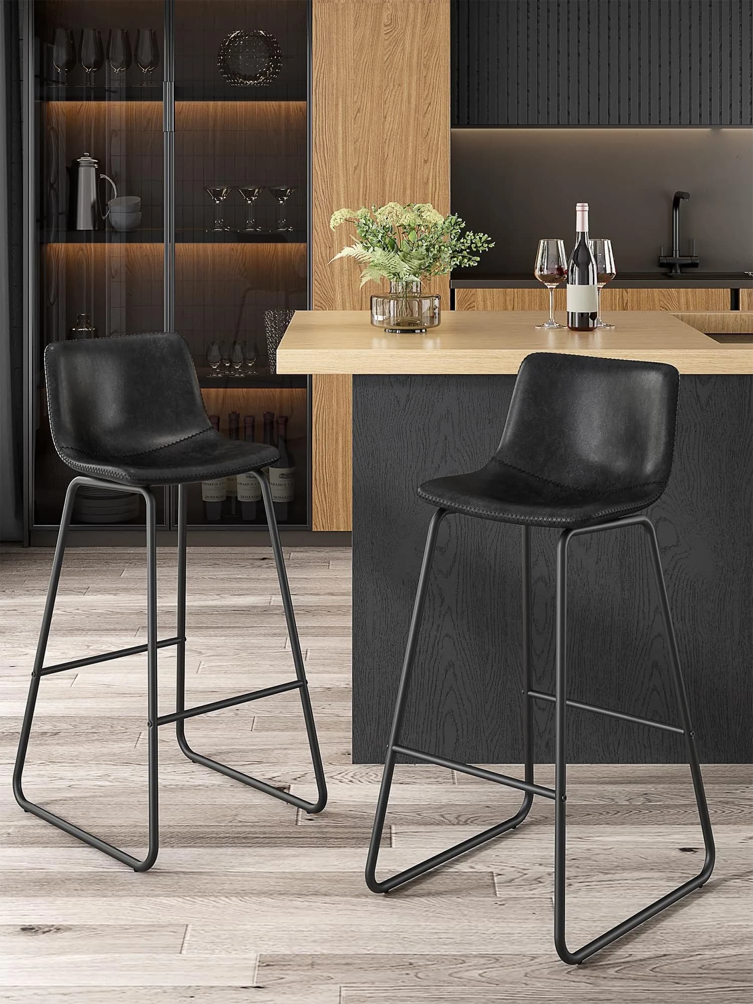 Aowos 30in Bar Stools Counter Height Chairs Set of 2 Metal Legs | Modern Faux Leather Seating (70-120c)