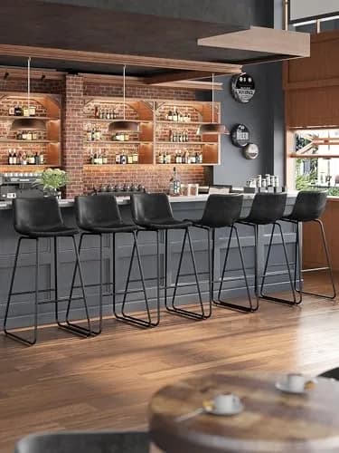 Aowos 30in Bar Stools Counter Height Chairs Set of 2 Metal Legs | Modern Faux Leather Seating (70-120c) thumbnail 4
