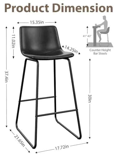 Aowos 30in Bar Stools Counter Height Chairs Set of 2 Metal Legs | Modern Faux Leather Seating (70-120c) thumbnail 5