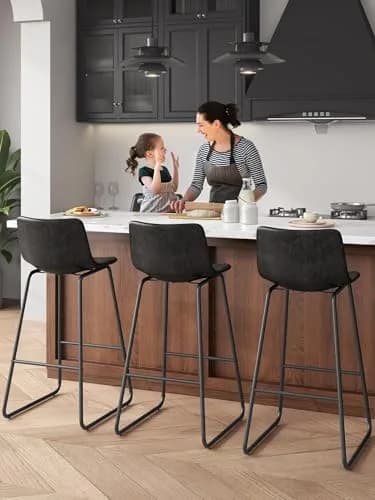 Aowos 30in Bar Stools Counter Height Chairs Set of 2 Metal Legs | Modern Faux Leather Seating (70-120c) thumbnail 9