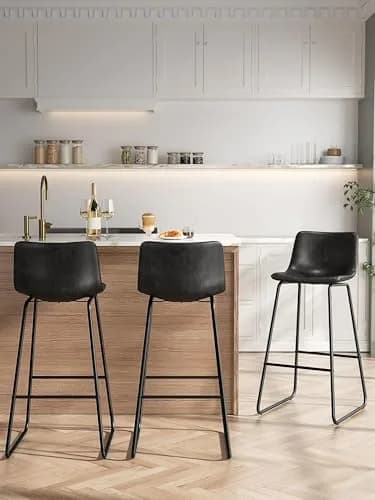 Aowos 30in Bar Stools Counter Height Chairs Set of 2 Metal Legs | Modern Faux Leather Seating (70-120c) thumbnail 2