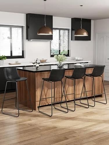 Aowos 30in Bar Stools Counter Height Chairs Set of 2 Metal Legs | Modern Faux Leather Seating (70-120c) thumbnail 3