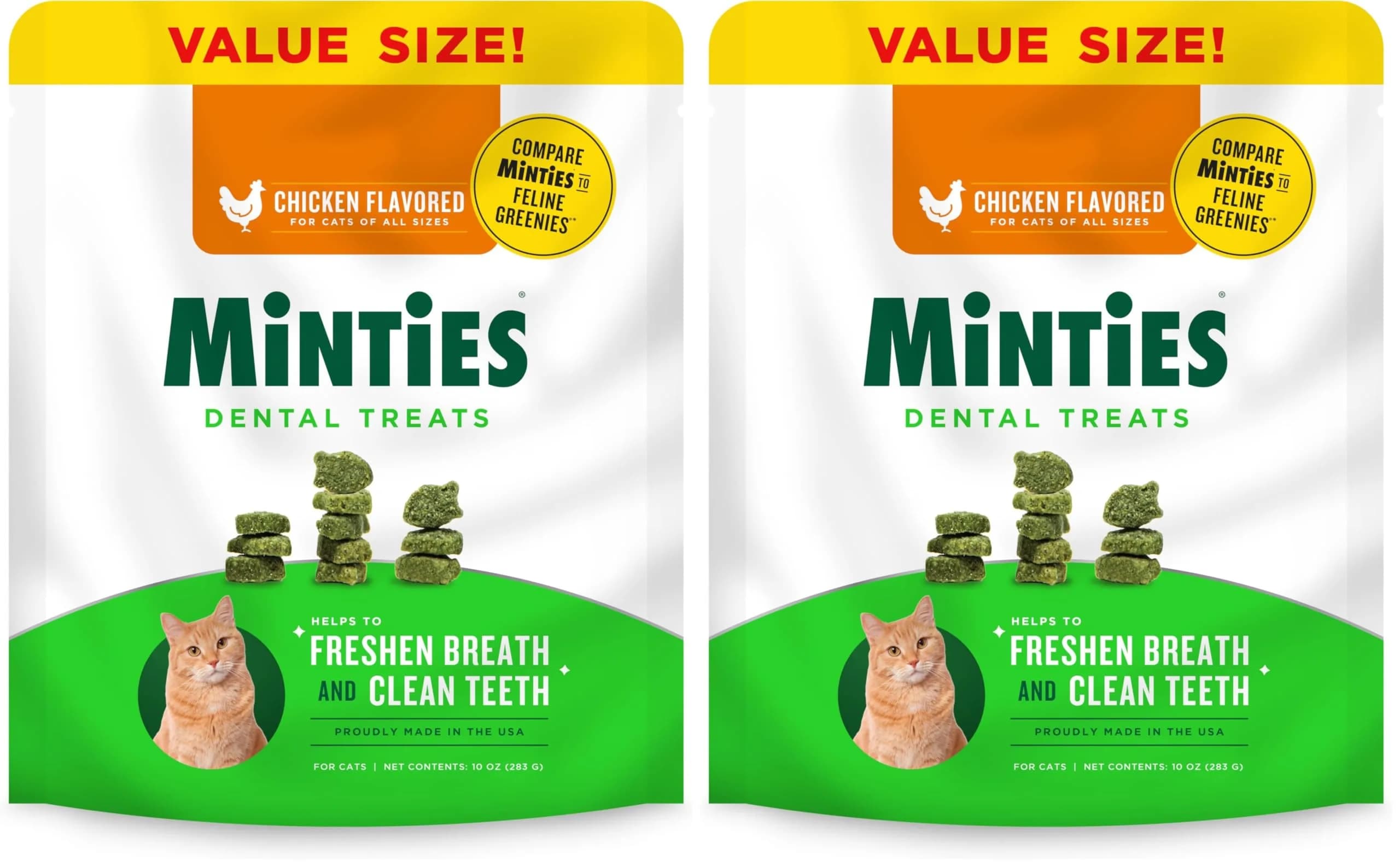 Minties Dental Treats for Cats, Chicken Flavor, 10 Ounce (Pack of 2) - main product image