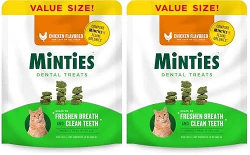 Minties Dental Treats for Cats, Chicken Flavored, 40oz (Pack of 2) | USA-Made Oral Care for Healthy Gums & Fresh Breath thumbnail 1