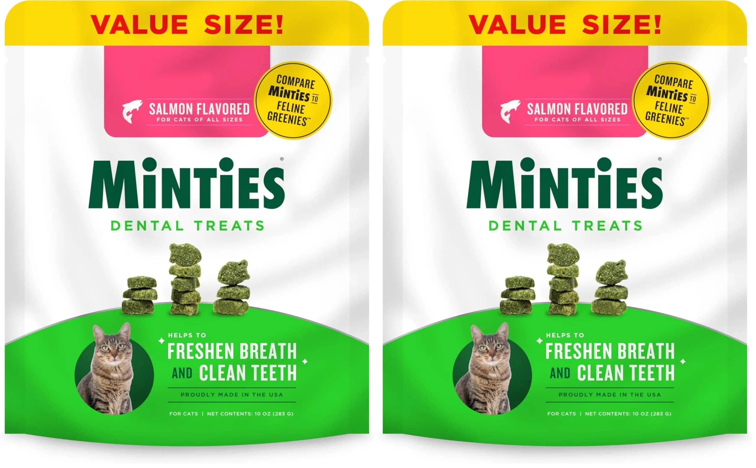 Minties Salmon Flavored Dental Treats for Cats, 10 Ounce (Pack of 2) - main product image