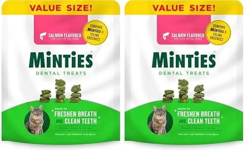 Minties Dental Treats for Cats Salmon Flavor | 20 oz (567 g) | Pack of 2 | Freshens Breath & Controls Tartar thumbnail 1