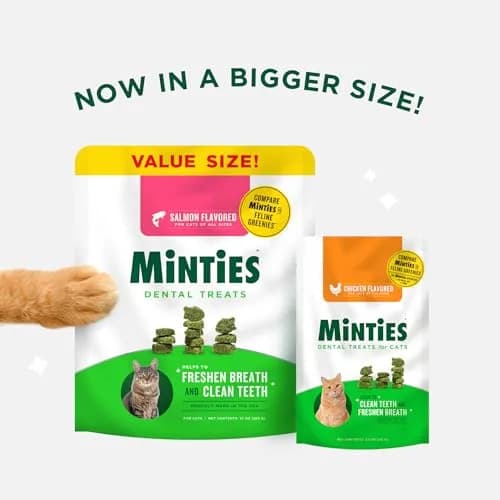 Minties Dental Treats for Cats Salmon Flavor | 20 oz (567 g) | Pack of 2 | Freshens Breath & Controls Tartar thumbnail 2