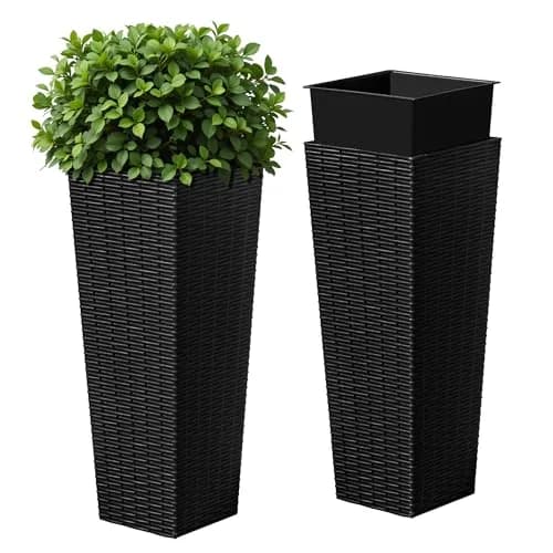Devoko Resin 23.6'' Tall Planters Set of 2 | Modern Outdoor Taper Planters with Drainage thumbnail 1