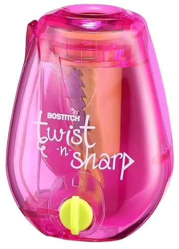 Bostitch Twist-n-Sharp Pencil Sharpener, Pink, Single | Ratchet Technology for Kids & Colored Pencils - main product image