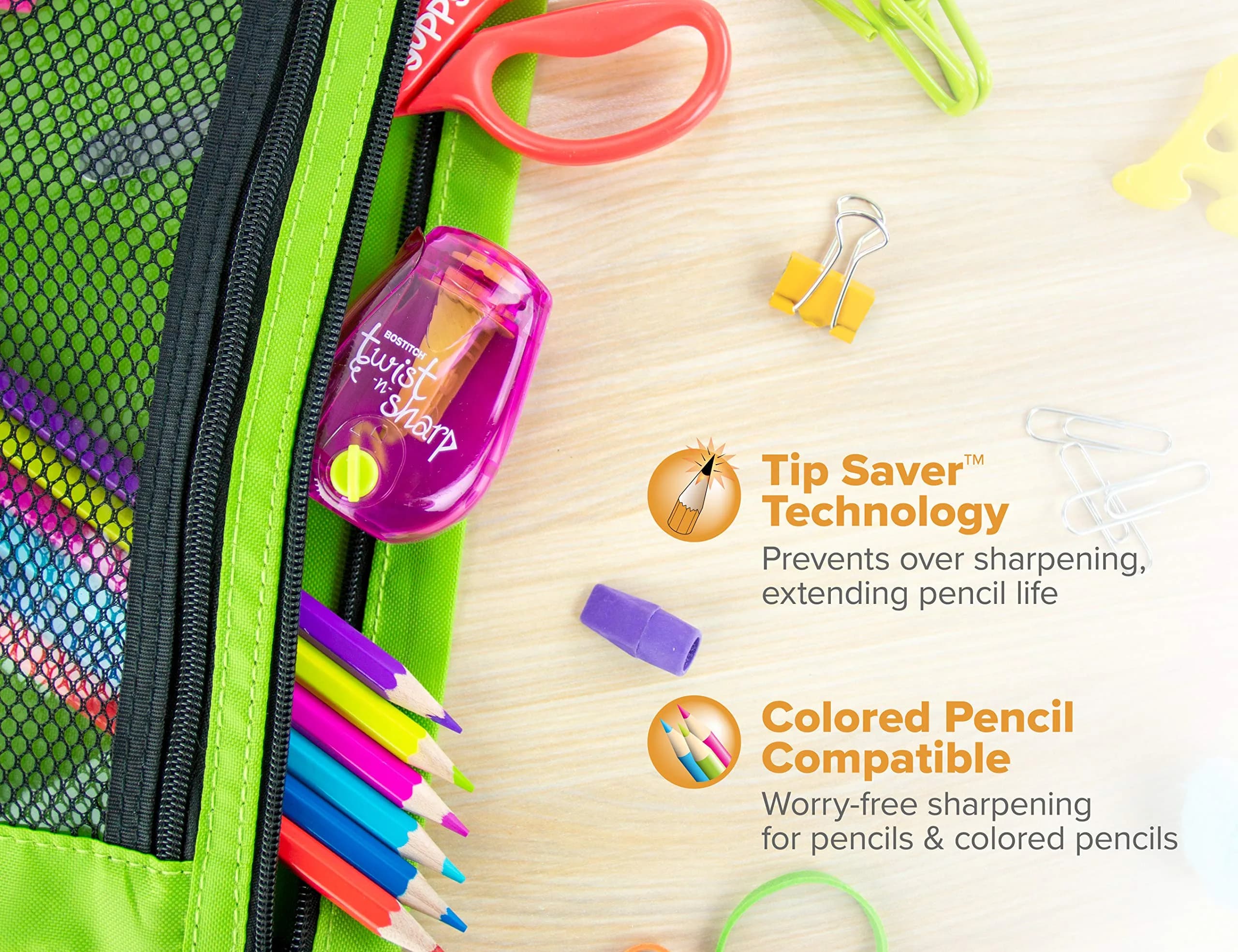 Bostitch Office Manual Twist-n-Sharp Pencil Sharpener - Single Pink Unit | Ratchet Technology for Precision Points - view 6