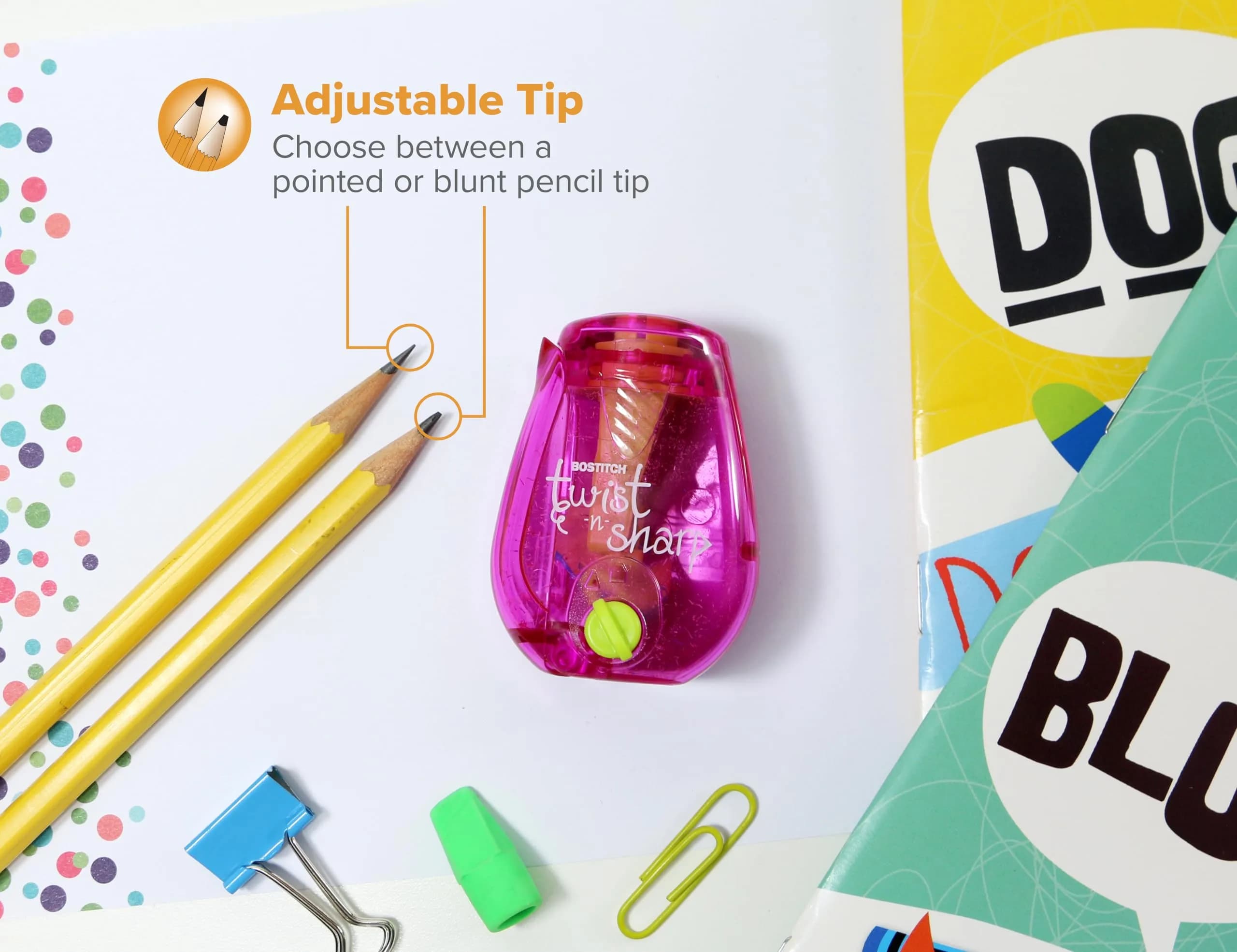 Bostitch Office Manual Twist-n-Sharp Pencil Sharpener - Single Pink Unit | Ratchet Technology for Precision Points - view 2