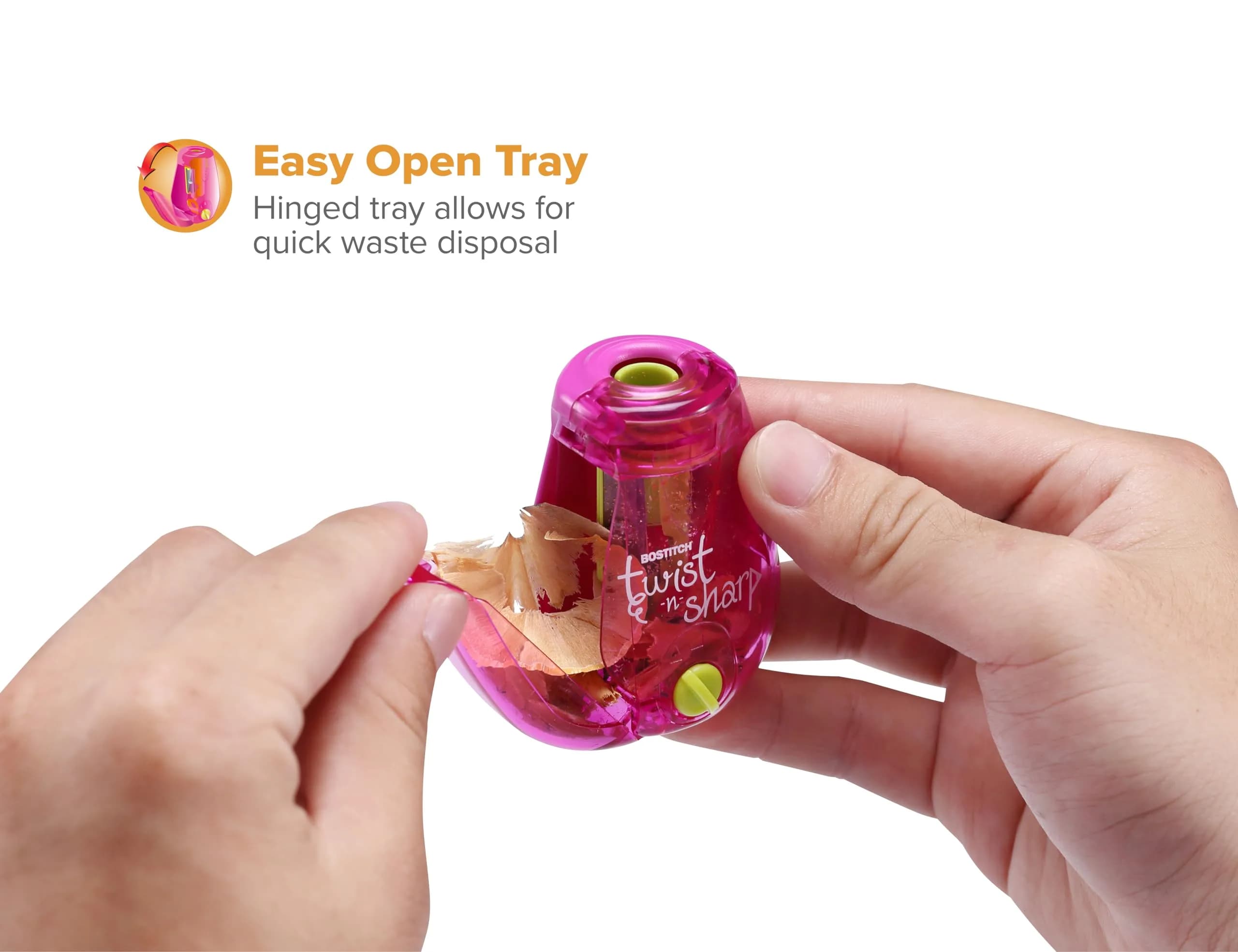 Bostitch Office Manual Twist-n-Sharp Pencil Sharpener - Single Pink Unit | Ratchet Technology for Precision Points - view 3