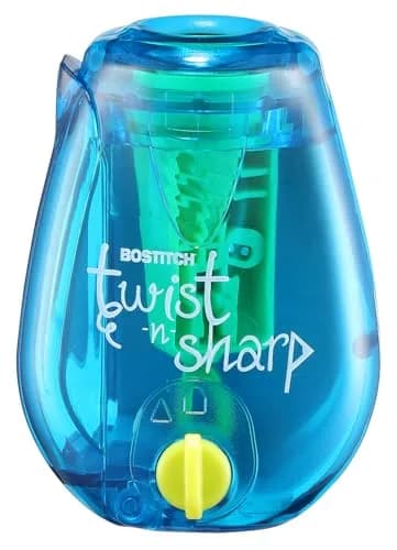 Bostitch Office Twist-n-Sharp Pencil Sharpener, Blue, Single | Manual Ratchet Mechanism for Kids & Colored Pencils - main product image
