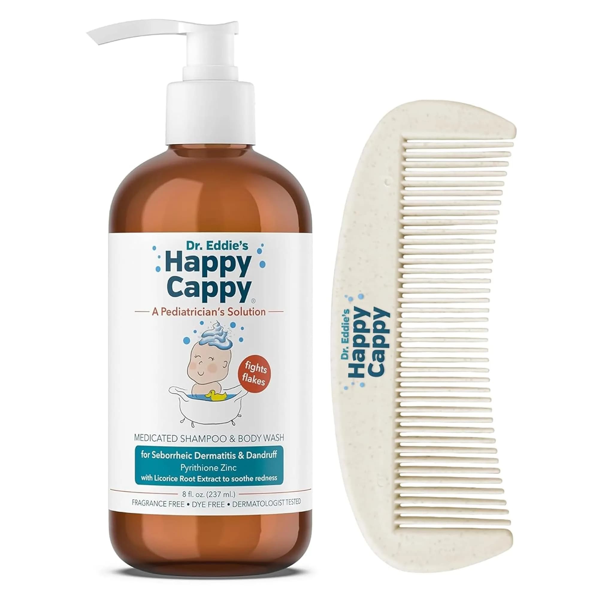 Happy Cappy Medicated Shampoo and Body Wash with Comb - 8 Fl Oz Bottle for Cradle Cap & Dandruff - main product image