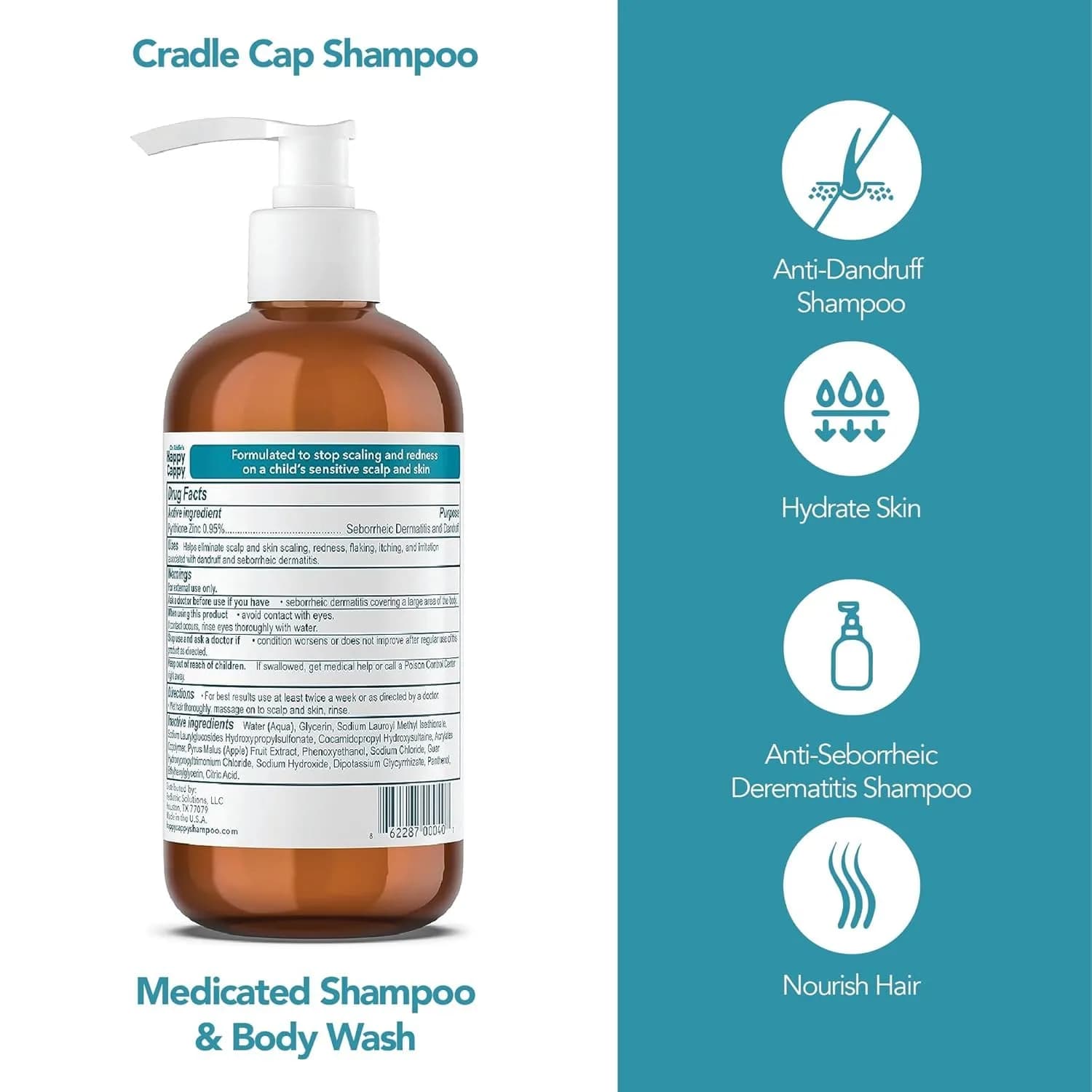 Happy Cappy Medicated Shampoo and Body Wash with Comb - 8 Fl Oz Bottle for Cradle Cap & Dandruff - view 2