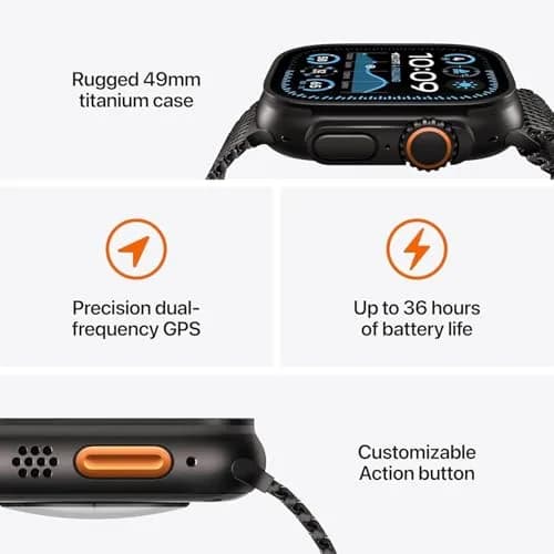 Apple Watch Ultra 2 (GPS + Cellular, 49MM) - Black Titanium Case with Black Ocean Band | 64GB Storage thumbnail 5
