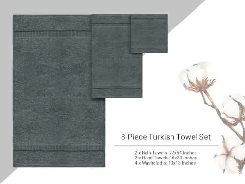 Towel Bazaar 8-Piece Turkish Cotton Towel Set, Dark Gray | Premium Quality, Long-Lasting, Authentic thumbnail 5