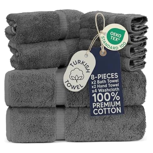 Towel Bazaar 8-Piece Turkish Cotton Towel Set, Dark Gray | Premium Quality, Long-Lasting, Authentic thumbnail 1