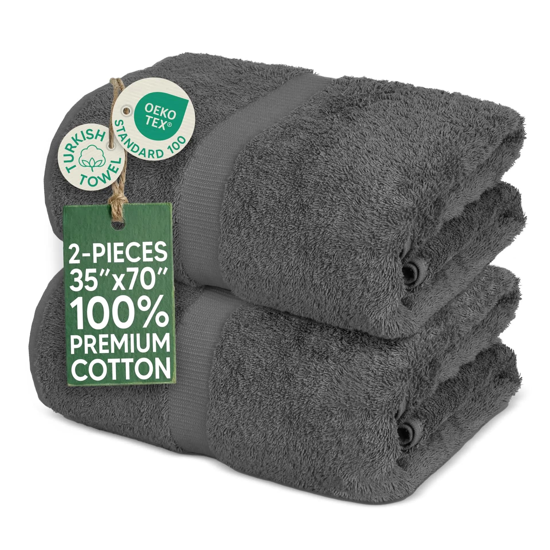 Towel Bazaar 8-Piece Turkish Cotton Towel Set, Black | Premium Quality Long-Staple Fibre, Natural Dyes, Machine Washable — Dark Gray / 2-Piece 35'' x 70'' Bath Sheet Towels