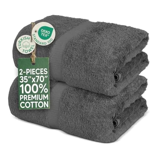 Towel Bazaar Premium Turkish Cotton Bath Sheets 35x70 Inches (2-Pack, Dark Gray) | Wraps Fully Around thumbnail 1
